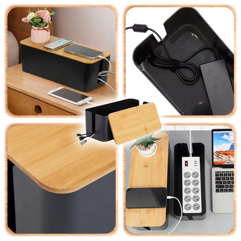 MASKOWNICA NA KABLE POJEMNIK PUDEŁKO ORGANIZER LISTWY PRZEWODY BOX DREWNO S