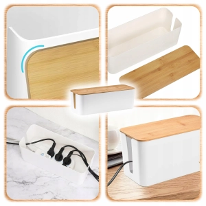 ORGANIZER NA KABLE POJEMNIK PUDEŁKO LISTWE KABLI PRZEWODY DREWNIANA POKRYWA