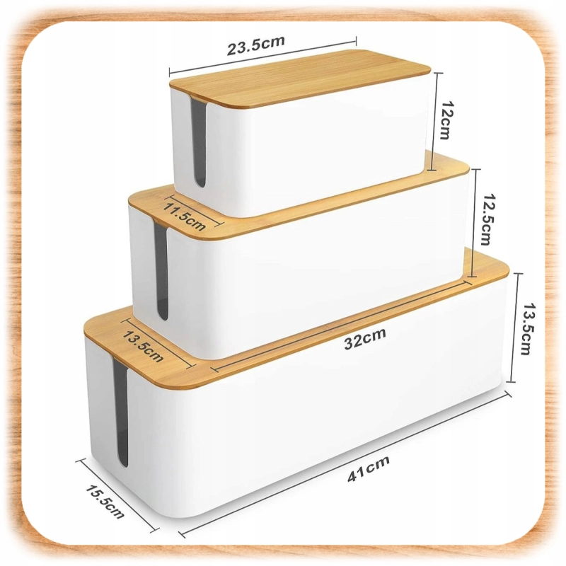 ORGANIZER NA KABLE POJEMNIK PUDEŁKO LISTWE KABLI PRZEWODY DREWNIANA POKRYWA