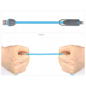 2W1 KABEL USB ŁADOWARKA MICRO USB + Lightning do Apple WZMACNIANY 100CM 1M