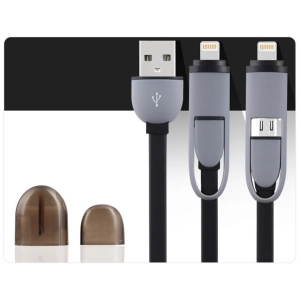 2W1 KABEL USB ŁADOWARKA MICRO USB + Lightning do Apple WZMACNIANY 100CM 1M