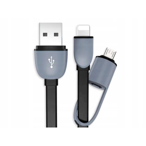 2W1 KABEL USB ŁADOWARKA MICRO USB + Lightning do Apple WZMACNIANY 100CM 1M
