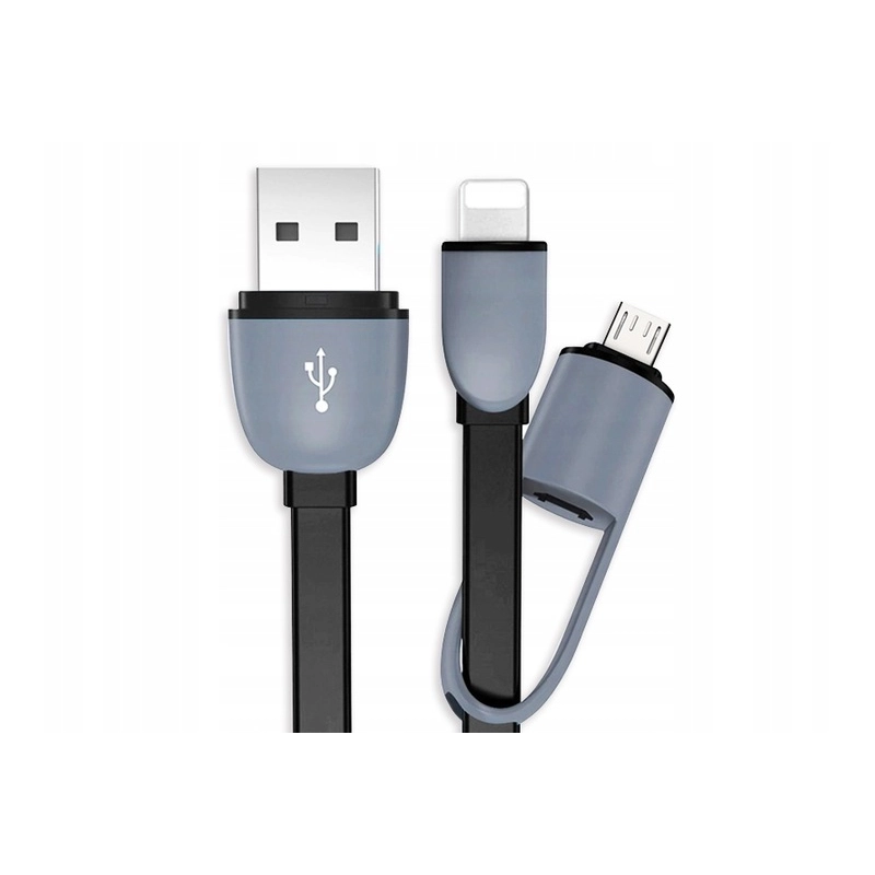2W1 KABEL USB ŁADOWARKA MICRO USB + Lightning do Apple WZMACNIANY 100CM 1M