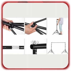 STATYW DO TŁA FOTOGRAFICZNEGO TEŁ DO STUDIA 300x300CM ZESTAW + POPRZECZKA