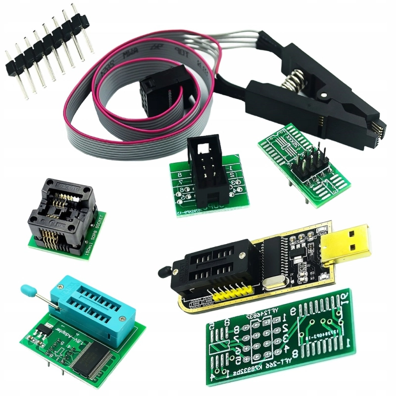 DUŻY ZESTAW PROGRAMATOR USB CH341A PAMIĘĆ SPI FLASH EEPROM TTL ADAPTERY XXL