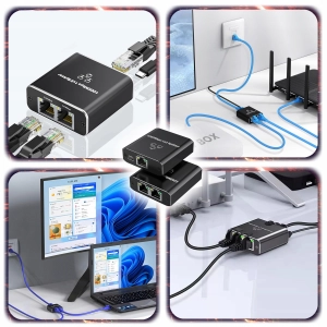 Adapter rozdzielacz mini Switch splitter LAN Ethernet RJ45 2xRJ45 1000M 1GB