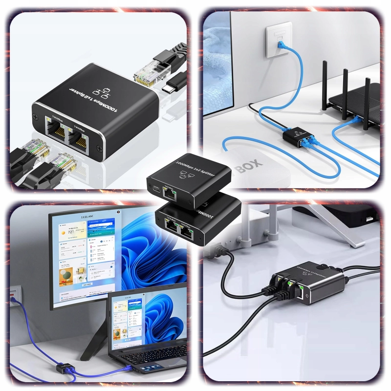Adapter rozdzielacz mini Switch splitter LAN Ethernet RJ45 2xRJ45 1000M 1GB