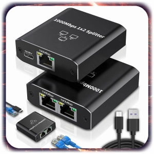 Adapter rozdzielacz mini Switch splitter LAN Ethernet RJ45 2xRJ45 1000M 1GB