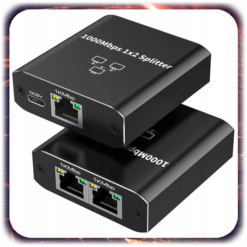 Adapter rozdzielacz mini Switch splitter LAN Ethernet RJ45 2xRJ45 1000M 1GB
