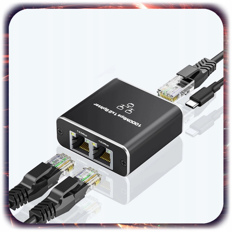Adapter rozdzielacz mini Switch splitter LAN Ethernet RJ45 2xRJ45 1000M 1GB