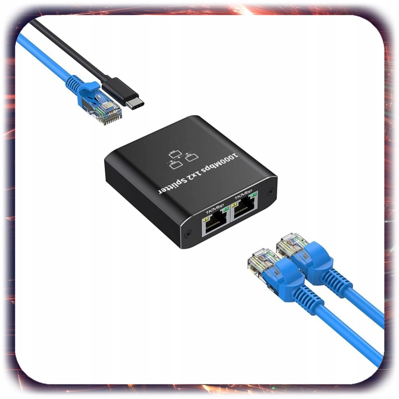 Adapter rozdzielacz mini Switch splitter LAN Ethernet RJ45 2xRJ45 1000M 1GB