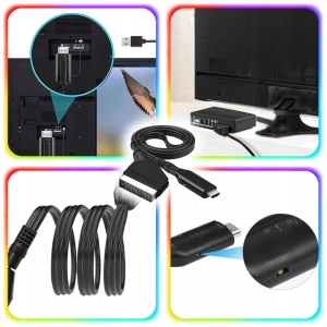 ADAPTER KONWERTER KABEL Z EURO HDMI DO SCART PRZEJŚCIÓWKA AV HD 1080p 1m