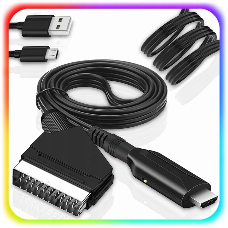 ADAPTER KONWERTER KABEL Z EURO HDMI DO SCART PRZEJŚCIÓWKA AV HD 1080p 1m