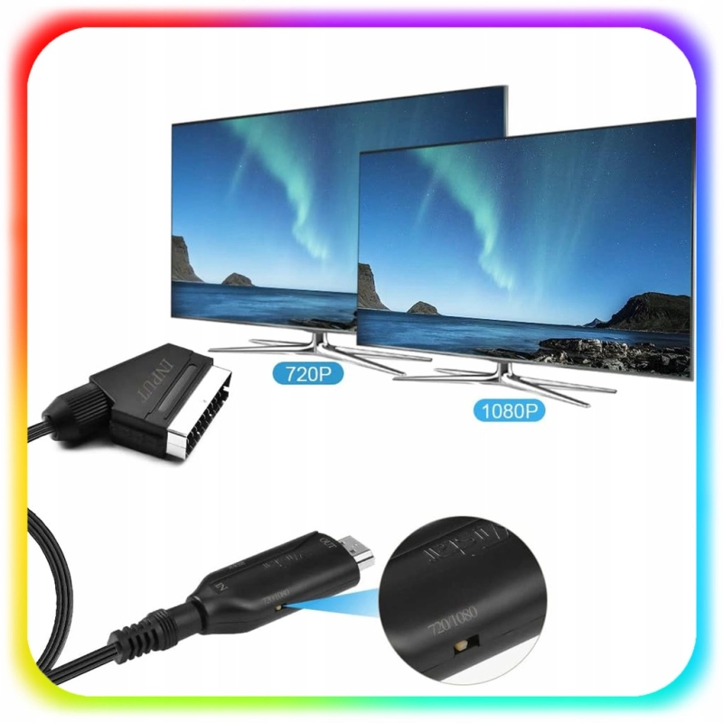ADAPTER KONWERTER KABEL Z EURO HDMI DO SCART PRZEJŚCIÓWKA AV HD 1080p 1m