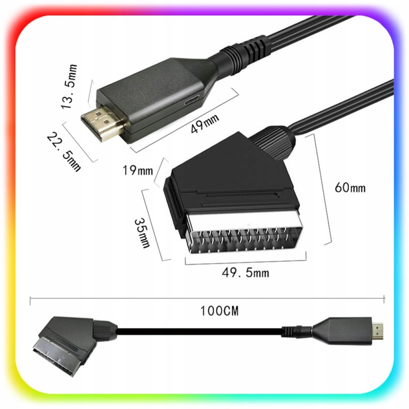 ADAPTER KONWERTER KABEL Z EURO HDMI DO SCART PRZEJŚCIÓWKA AV HD 1080p 1m