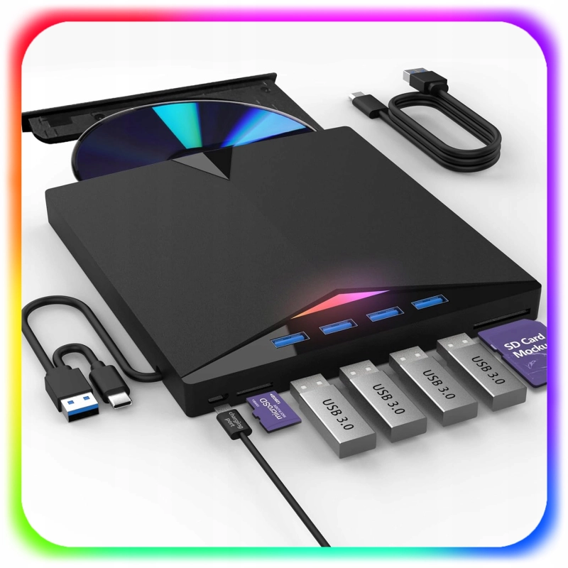 NAPĘD ZEWNĘTRZNY CD DVD ODTWARZACZ PŁYT PRZENOŚNY NAGRYWARKA HUB USB-C 3.0