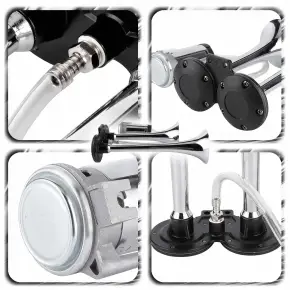 PODWÓJNY KLAKSON FANFARA PNEUMATYCZNA SYGNAŁ TIR 12V KOMPRESOR TRĄBKA GŁOŚN