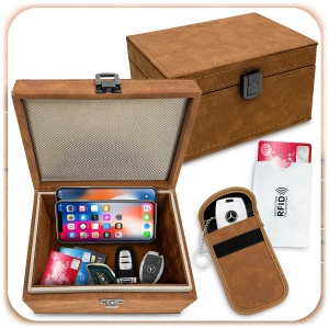 PUDEŁKO NA KLUCZYK SAMOCHODOWY KLATKA FARADAYA KEYLESS BOX + ETUI BLOKADA