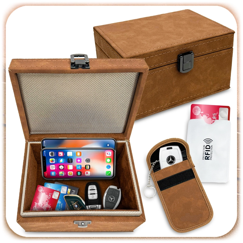 PUDEŁKO NA KLUCZYK SAMOCHODOWY KLATKA FARADAYA KEYLESS BOX + ETUI BLOKADA