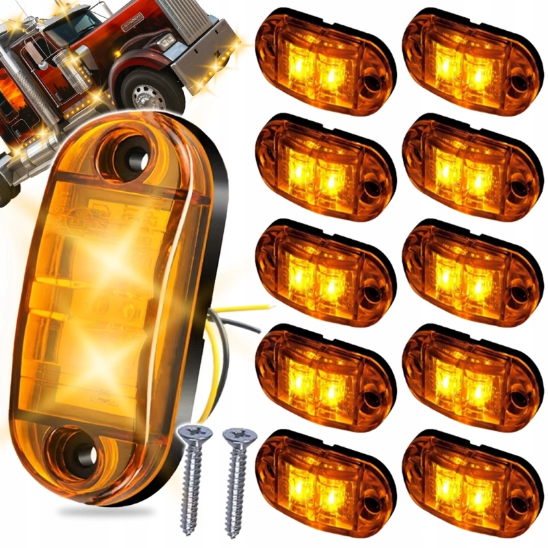 ZESTAW LAMP OBRYSOWYCH LED OBRYSÓWKA DIODOWA POMARAŃCZOWA 10 SZT + ŚRUBKI