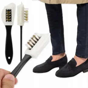 SZCZOTKA DO CZYSZCZENIA BUT&Oacute;W OBUWIA DO ZAMSZU NUBUKU WELURU DWUSTRONNA 3W1