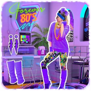 FIOLETOWY STRÓJ PRZEBRANIE DISCO LATA 80 90 RETRO ZESTAW 8w1 SPÓDNICA