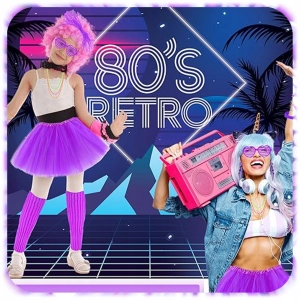FIOLETOWY STRÓJ PRZEBRANIE DISCO LATA 80 90 RETRO ZESTAW 8w1 SPÓDNICA