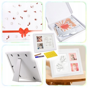 RAMKA Z GLINKĄ ODCISK ŁAPY PSA PUPILA KOTA 2 ZDJĘCIA PAMIĄTKA GLINA PREZENT