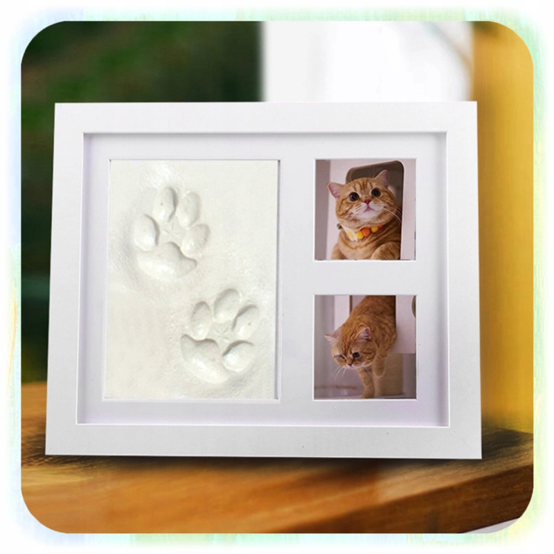 RAMKA Z GLINKĄ ODCISK ŁAPY PSA PUPILA KOTA 2 ZDJĘCIA PAMIĄTKA GLINA PREZENT