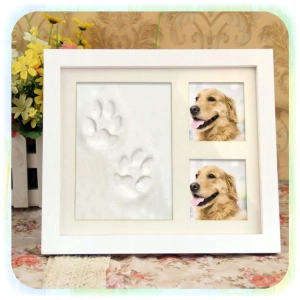 RAMKA Z GLINKĄ ODCISK ŁAPY PSA PUPILA KOTA 2 ZDJĘCIA PAMIĄTKA GLINA PREZENT