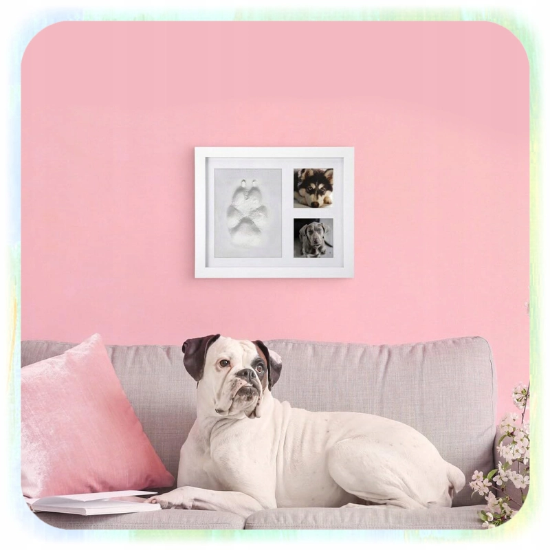 RAMKA Z GLINKĄ ODCISK ŁAPY PSA PUPILA KOTA 2 ZDJĘCIA PAMIĄTKA GLINA PREZENT