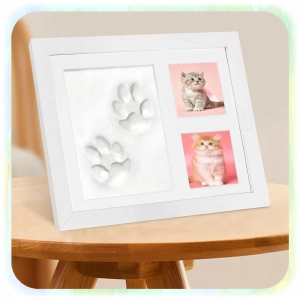 RAMKA Z GLINKĄ ODCISK ŁAPY PSA PUPILA KOTA 2 ZDJĘCIA PAMIĄTKA GLINA PREZENT