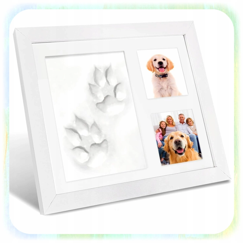 RAMKA Z GLINKĄ ODCISK ŁAPY PSA PUPILA KOTA 2 ZDJĘCIA PAMIĄTKA GLINA PREZENT