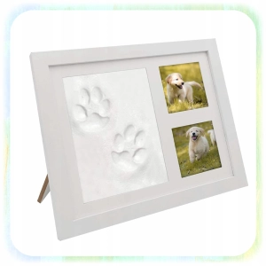 RAMKA Z GLINKĄ ODCISK ŁAPY PSA PUPILA KOTA 2 ZDJĘCIA PAMIĄTKA GLINA PREZENT