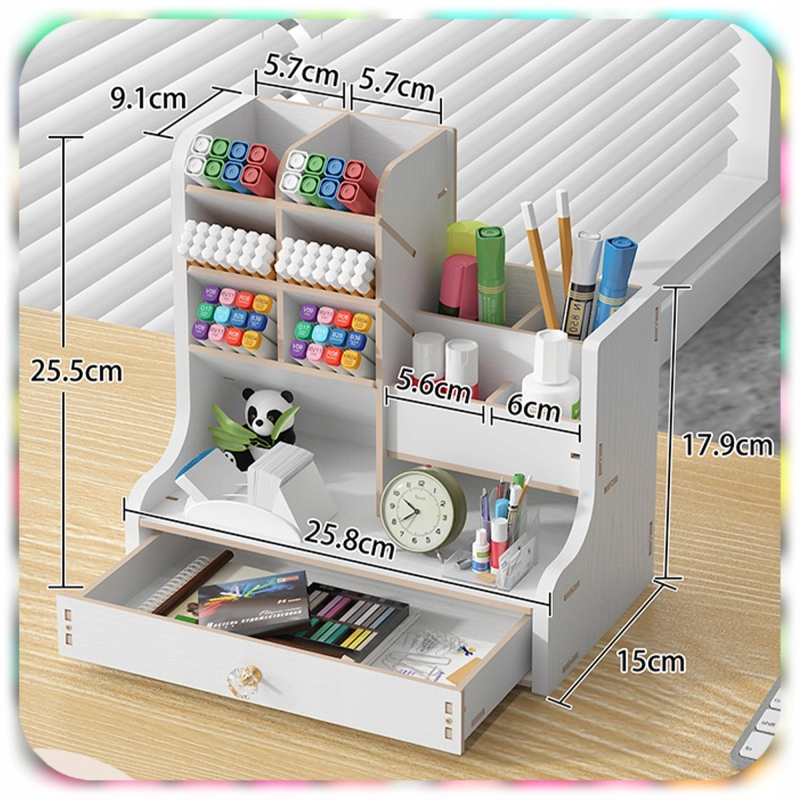 ORGANIZER PRZYBORNIK NA BIURKO DREWNIANY BIAŁY DUŻY 12 PRZEGRÓDEK NA KREDKI