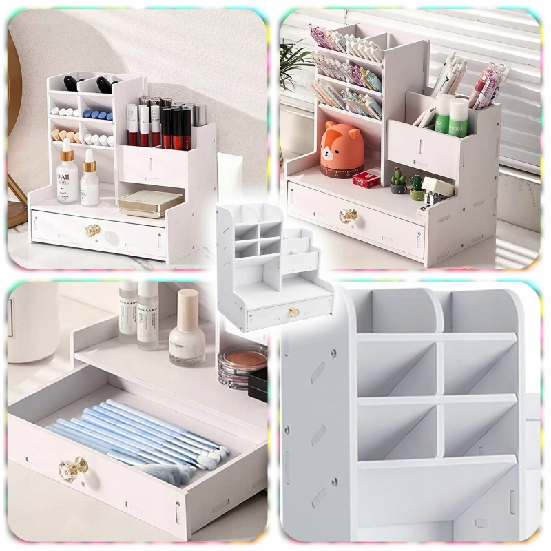 ORGANIZER PRZYBORNIK NA BIURKO DREWNIANY BIAŁY DUŻY 12 PRZEGRÓDEK NA KREDKI