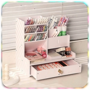 ORGANIZER PRZYBORNIK NA BIURKO DREWNIANY BIAŁY DUŻY 12 PRZEGRÓDEK NA KREDKI