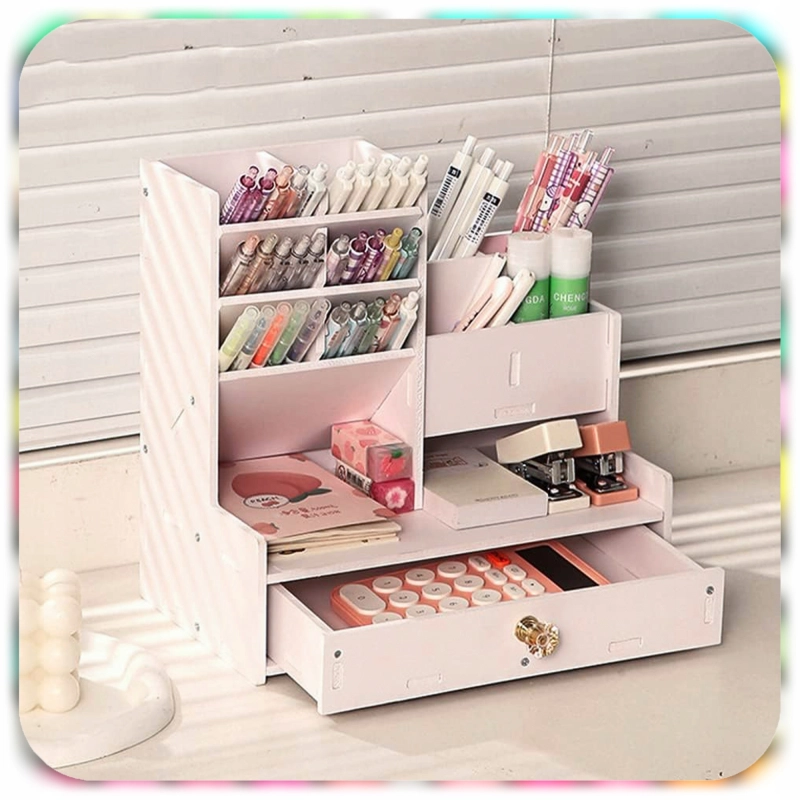 ORGANIZER PRZYBORNIK NA BIURKO DREWNIANY BIAŁY DUŻY 12 PRZEGRÓDEK NA KREDKI