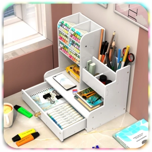 ORGANIZER PRZYBORNIK NA BIURKO DREWNIANY BIAŁY DUŻY 12 PRZEGRÓDEK NA KREDKI