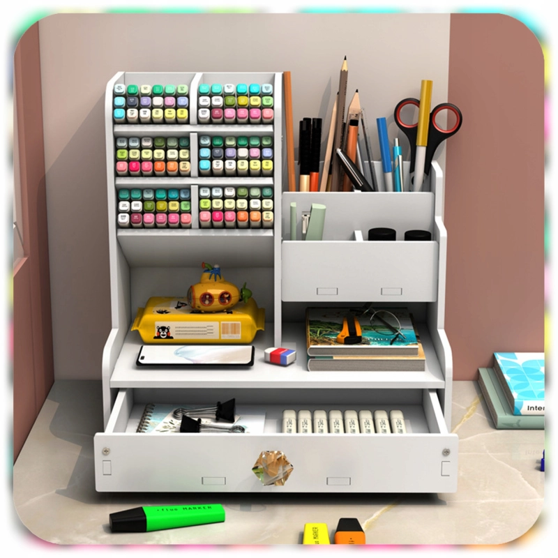 ORGANIZER PRZYBORNIK NA BIURKO DREWNIANY BIAŁY DUŻY 12 PRZEGRÓDEK NA KREDKI