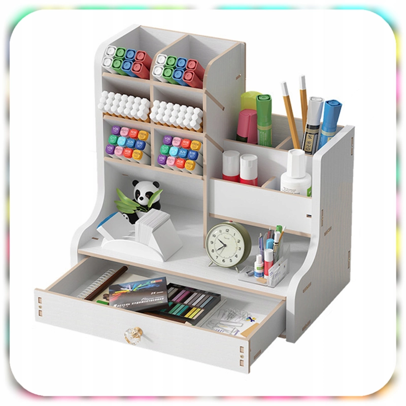 ORGANIZER PRZYBORNIK NA BIURKO DREWNIANY BIAŁY DUŻY 12 PRZEGRÓDEK NA KREDKI