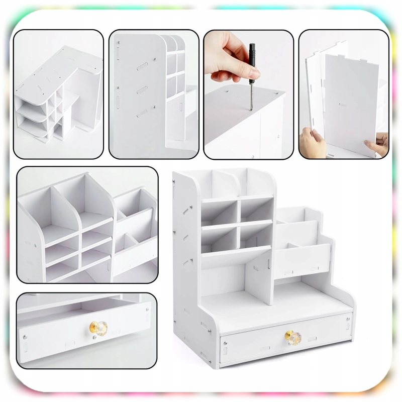 ORGANIZER PRZYBORNIK NA BIURKO DREWNIANY BIAŁY DUŻY 12 PRZEGRÓDEK NA KREDKI