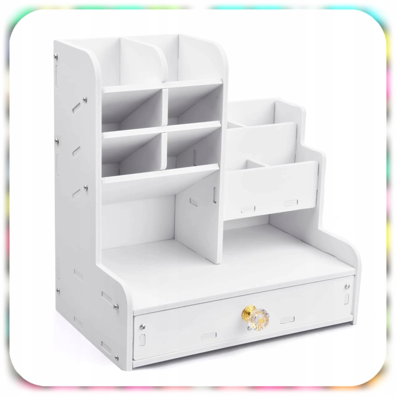 ORGANIZER PRZYBORNIK NA BIURKO DREWNIANY BIAŁY DUŻY 12 PRZEGRÓDEK NA KREDKI