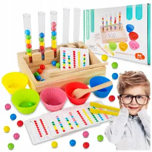 DREWNIANA UKŁADANKA MONTESSORI SENSORYCZNA GRA SORTER KULKI XL ZESTAW 81 EL