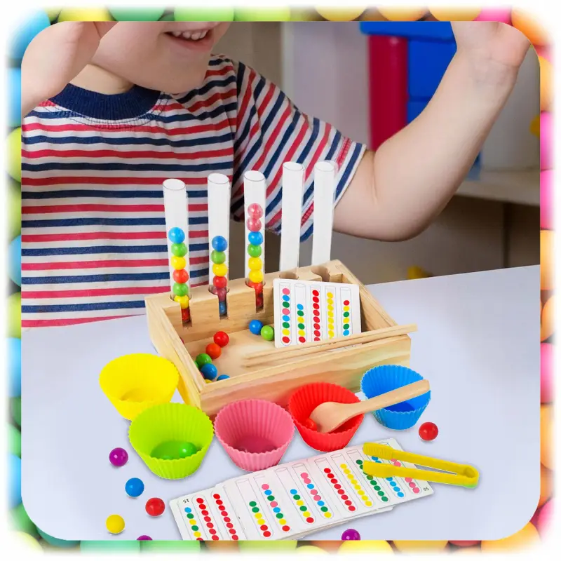 DREWNIANA UKŁADANKA MONTESSORI SENSORYCZNA GRA SORTER KULKI XL ZESTAW 81 EL