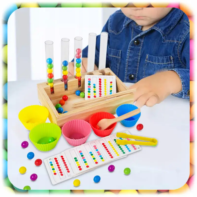 DREWNIANA UKŁADANKA MONTESSORI SENSORYCZNA GRA SORTER KULKI XL ZESTAW 81 EL