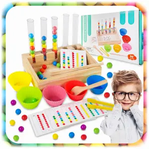 DREWNIANA UKŁADANKA MONTESSORI SENSORYCZNA GRA SORTER KULKI XL ZESTAW 81 EL