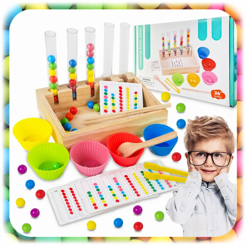 DREWNIANA UKŁADANKA MONTESSORI SENSORYCZNA GRA SORTER KULKI XL ZESTAW 81 EL