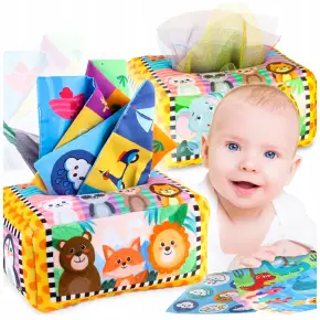 SENSORYCZNE PUDEŁKO PLUSZOWE Z CHUSTECZKAMI MONTESSORI SORTER ZWIERZĄTKA