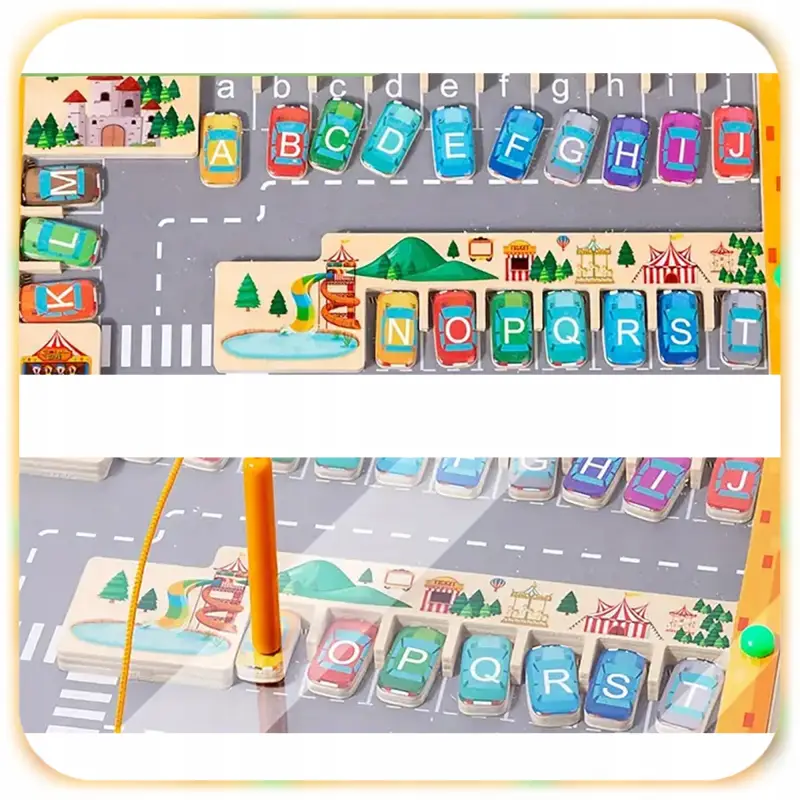 MAGNETYCZNY ALFABET LABIRYNT TABLICA MONTESSORI PARKING DREWNIANA GRA XL